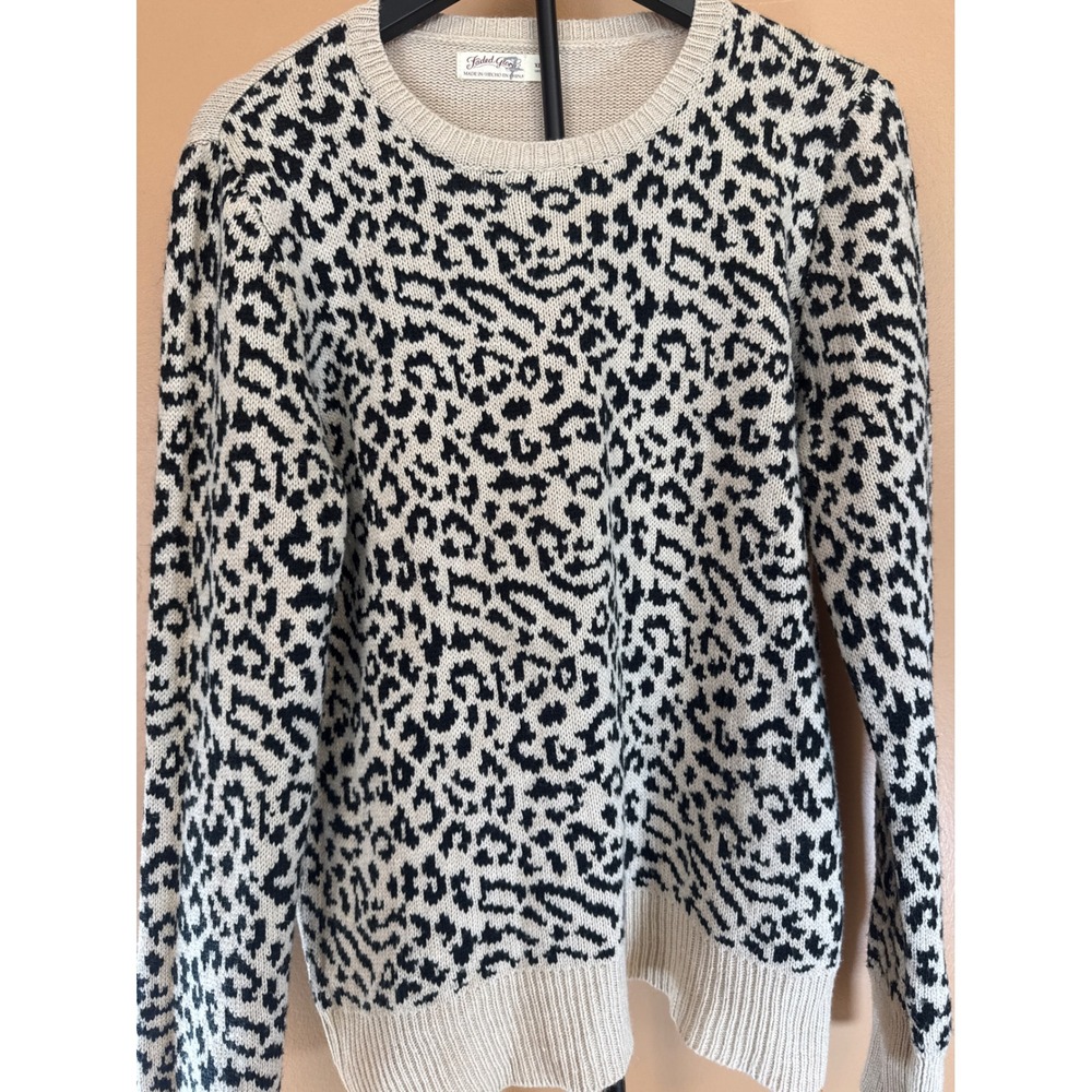 Faded Glory Womens XL Leopard Print Crewneck Sweater Tan Black Animal Print Knit
